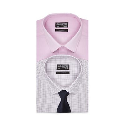 Set of two assorted patterned tailored fit shirts with a blue tie